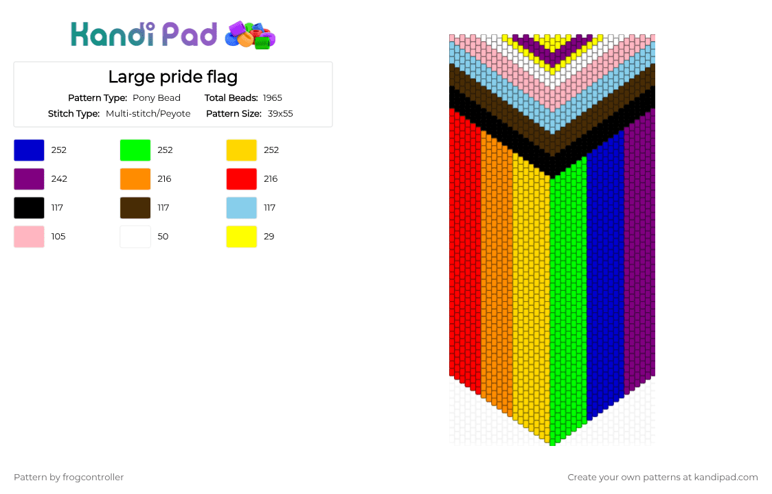 Large pride flag - Pony Bead Pattern by frogcontroller on Kandi Pad - pink,green,orange,colorful,flag,35x49,rainbow,lgbt,pride,intersex