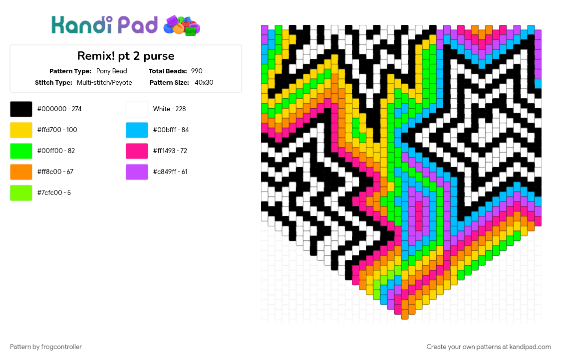 Remix! pt 2 purse - Pony Bead Pattern by frogcontroller on Kandi Pad - bag, green, light blue, panel, pink, rainbow, remix, star, yellow