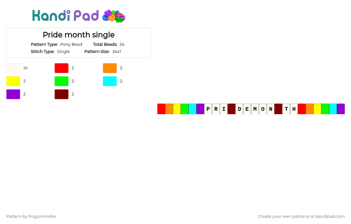 Pride month single - Pony Bead Pattern by frogcontroller on Kandi Pad - white,orange,green,purple,colorful,pride,lgbtq,single,cute,demon