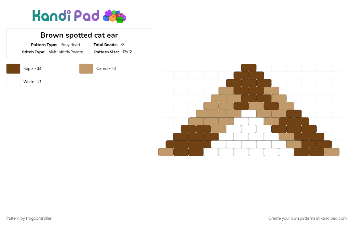 Brown spotted cat ear - Pony Bead Pattern by frogcontroller on Kandi Pad - beige, brown, cat, ear, light brown