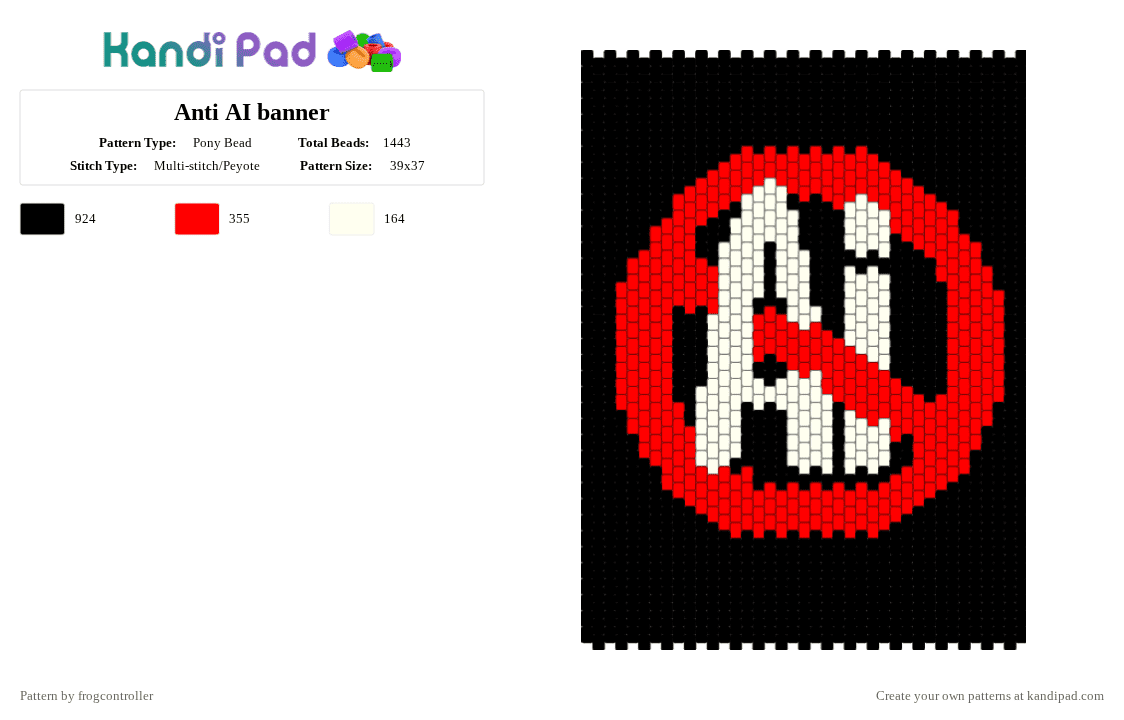 Anti AI banner - Pony Bead Pattern by frogcontroller on Kandi Pad - ai, anti ai, banner, black, red, tastefull, white