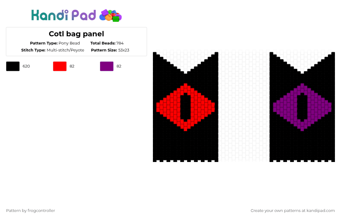 Cotl bag panel - Pony Bead Pattern by frogcontroller on Kandi Pad - black,red,pink,cotl,red crown,purple crown,gods,lamb,purple