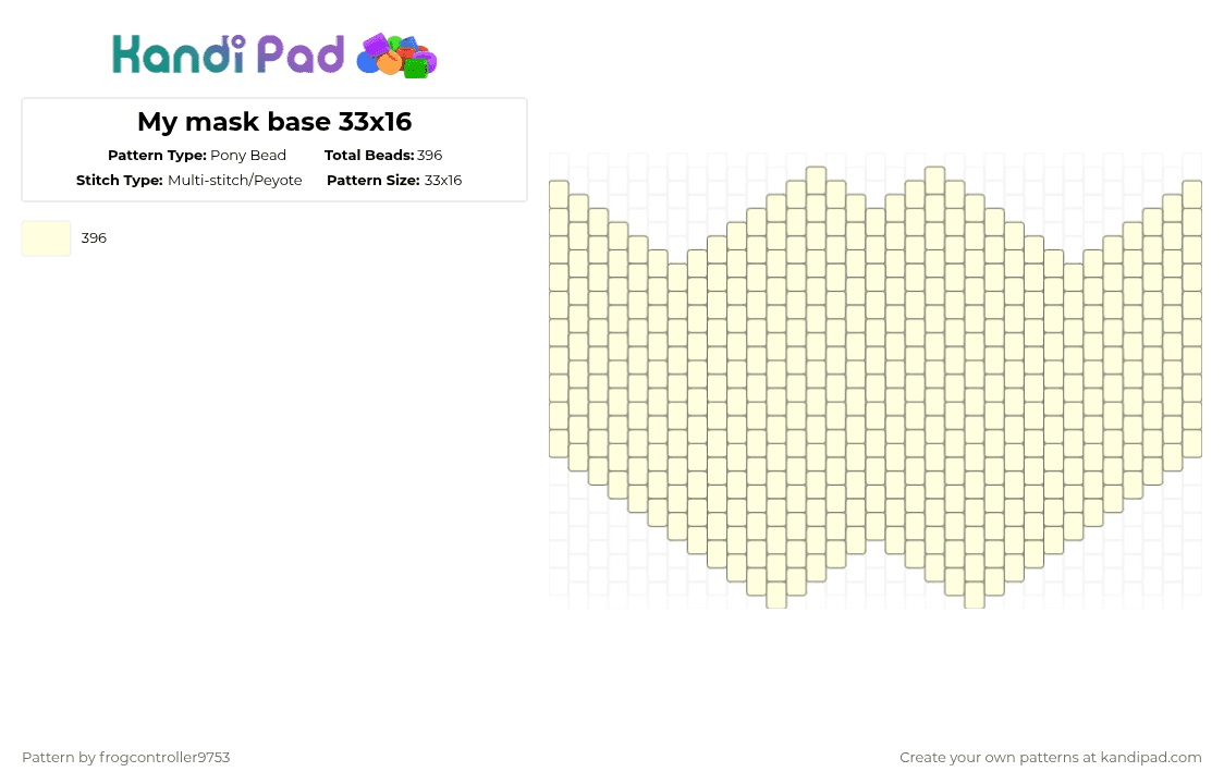 My mask base 33x16 - Pony Bead Pattern by frogcontroller on Kandi Pad - white,mask,large,base