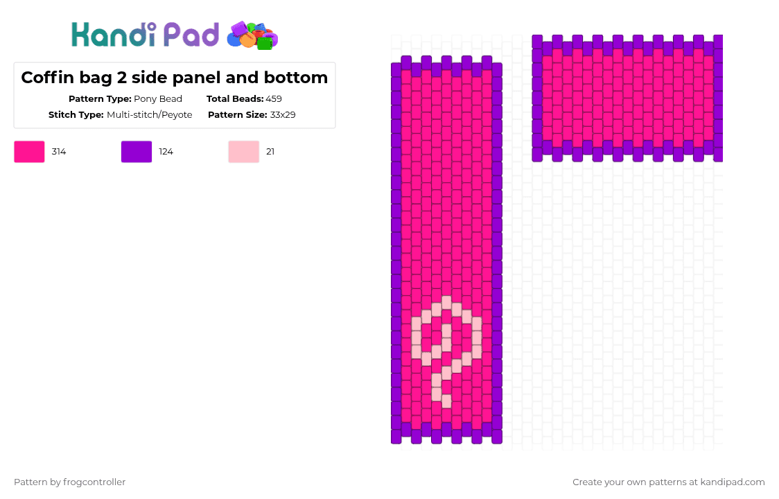 Coffin bag 2 side panel and bottom - Pony Bead Pattern by frogcontroller on Kandi Pad - purple,pink,hot pink,coffin