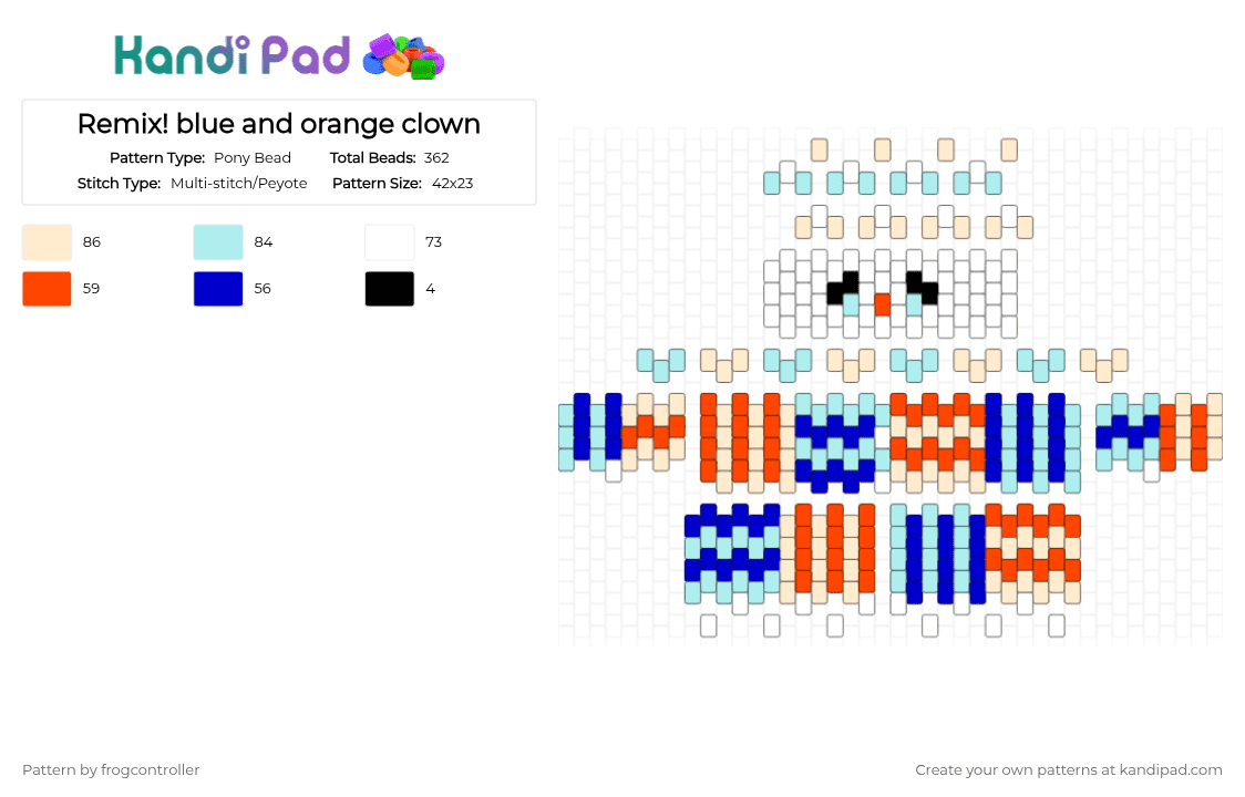 Remix! blue and orange clown - Pony Bead Pattern by frogcontroller on Kandi Pad - beige, blue, clown, colorful, cute, doll, light blue, orange