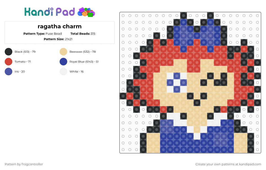 ragatha charm - Fuse Bead Pattern by frogcontroller on Kandi Pad - beige,purple,red,ragatha,tadc,cartoon,doll