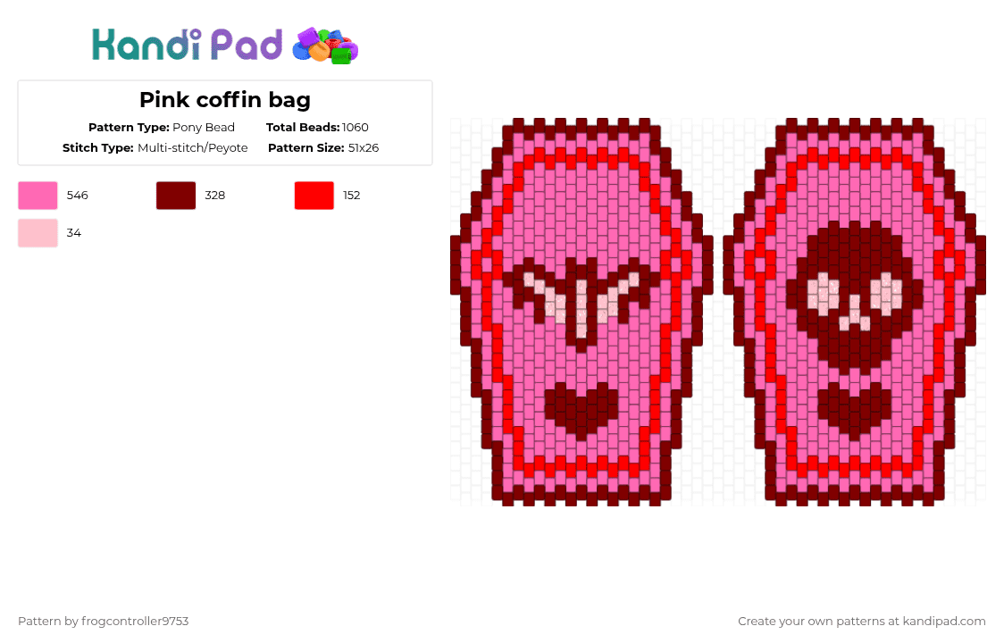 Pink coffin bag - Pony Bead Pattern by frogcontroller on Kandi Pad - pink,skull,bag,coffin,cute,goth