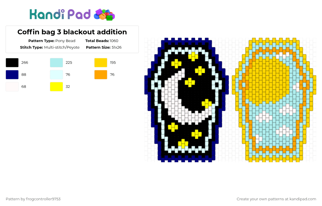 Sun and moon coffin bag - Pony Bead Pattern by frogcontroller on Kandi Pad - yellow,light blue,goth,cute,coffin,sun,moon