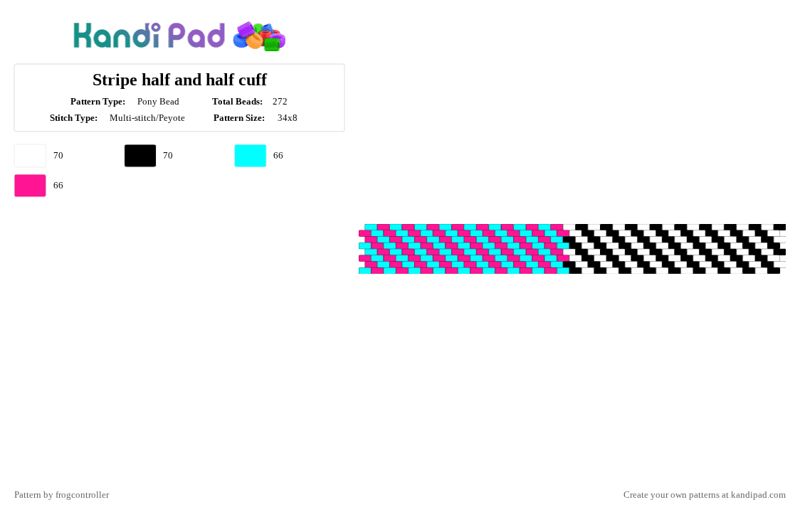Stripe half and half cuff - Pony Bead Pattern by frogcontroller on Kandi Pad - light blue,pink,stripes,cute,black