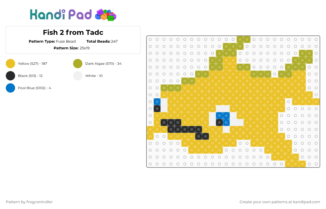 Fish 2 from Tadc - Fuse Bead Pattern by frogcontroller on Kandi Pad - yellow,cartoon,fish,funny,tadc,dyri