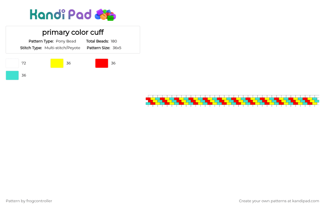primary color cuff - Pony Bead Pattern by frogcontroller on Kandi Pad - blue, clown, light blue, primary color, red, white, yellow