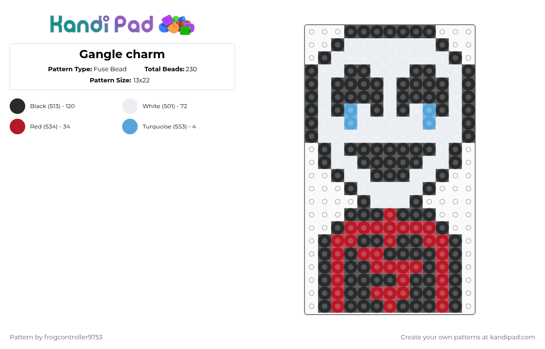 Gangle charm - Fuse Bead Pattern by frogcontroller on Kandi Pad - white,red,gangle,charm,tadc