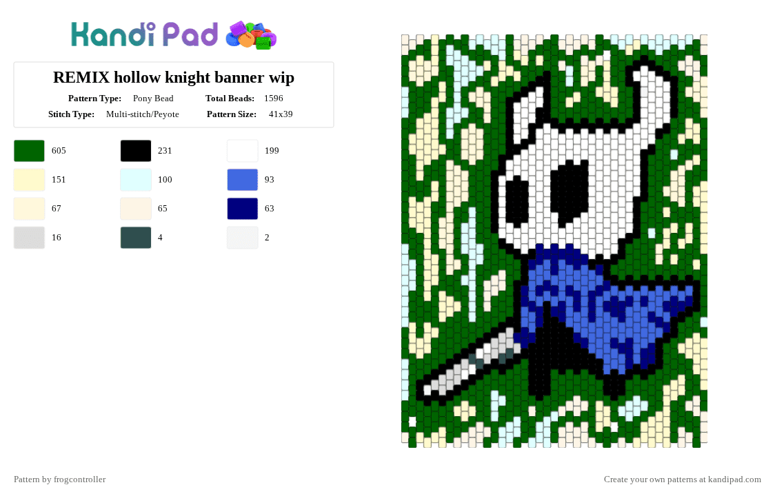 REMIX hollow knight banner - Pony Bead Pattern by frogcontroller on Kandi Pad - green,hollow knight,bug,banner,poster