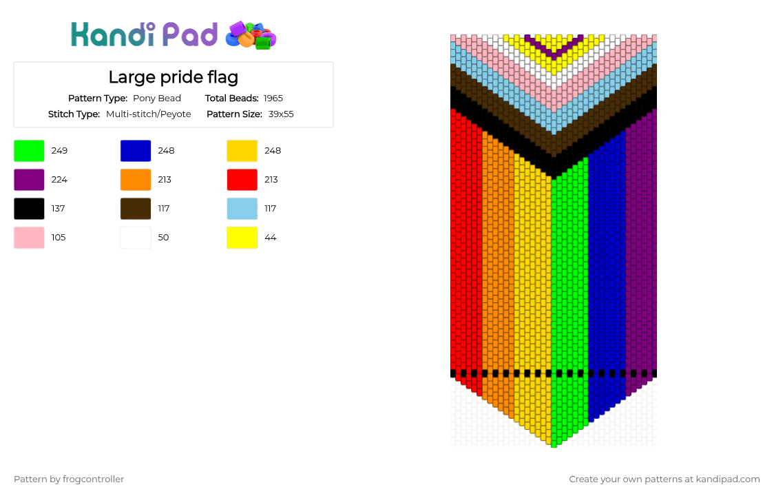 Large pride flag - Pony Bead Pattern by frogcontroller on Kandi Pad - pink,green,orange,colorful,flag,35x49,rainbow,lgbt,pride,intersex