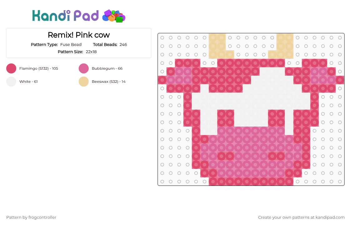 Remix! Pink cow - Fuse Bead Pattern by frogcontroller on Kandi Pad - charm, cow, cute, pink, red, remix