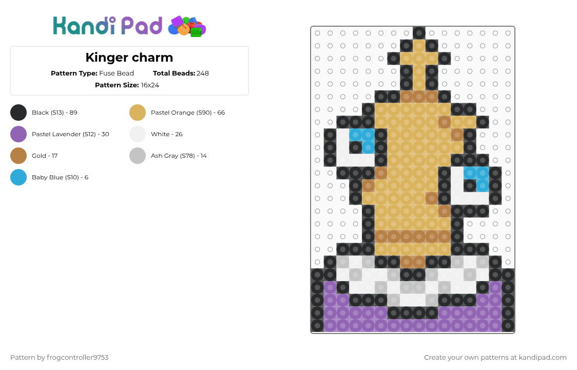 Kinger charm - Fuse Bead Pattern by frogcontroller on Kandi Pad - orange,pink,kinger,tadc,cartoon,purple