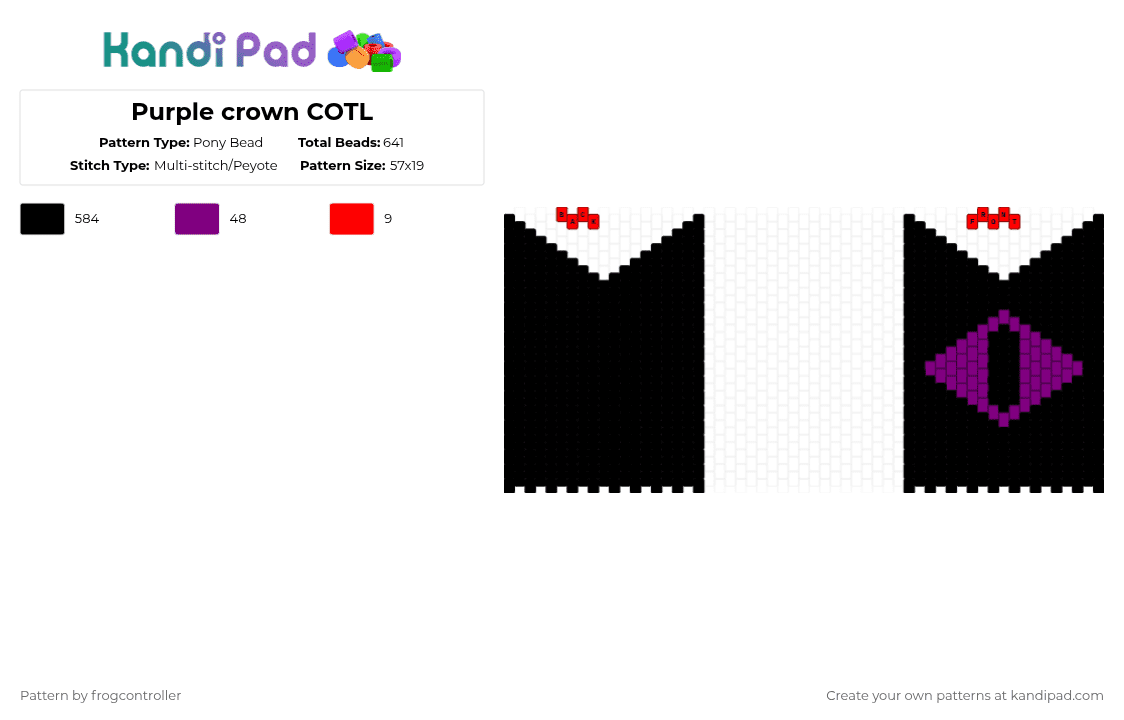Purple crown COTL - Pony Bead Pattern by frogcontroller on Kandi Pad - black, cotl, crown, cute, games, pink, purple