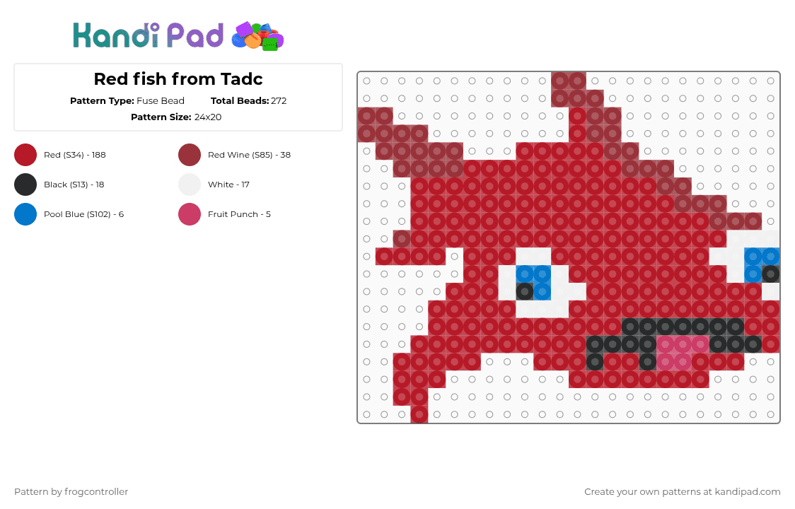 Red fish from Tadc - Fuse Bead Pattern by frogcontroller on Kandi Pad - red,cartoon,fish,tadc,funny,itottl