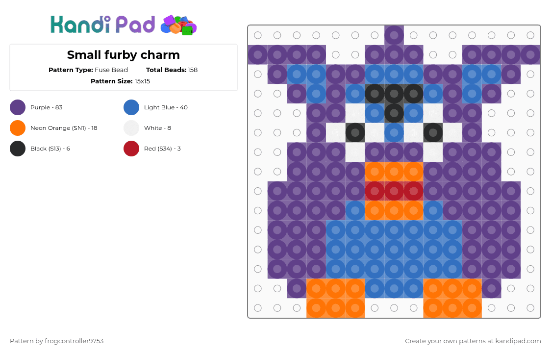Small furby charm - Fuse Bead Pattern by frogcontroller on Kandi Pad - blue,purple,charm,weird,furby,small