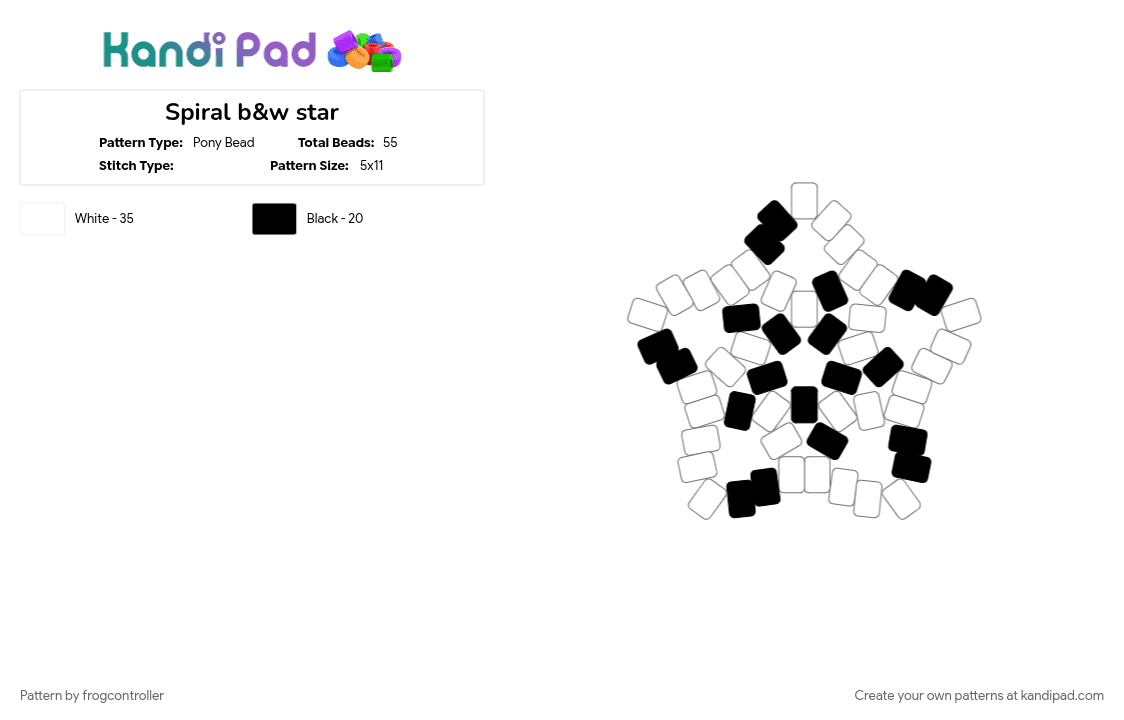 Spiral b&w star - Pony Bead Pattern by frogcontroller on Kandi Pad - black, spiral, star, white