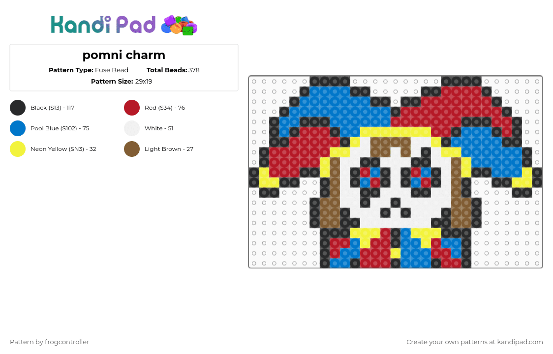 pomni charm - Fuse Bead Pattern by frogcontroller on Kandi Pad - red,blue,pomni,tadc,clown,cartoon