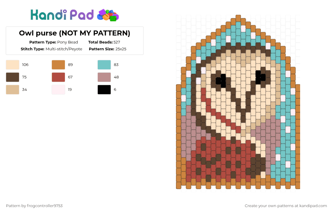 Owl purse (NOT MY PATTERN) - Pony Bead Pattern by frogcontroller on Kandi Pad - beige,remix,owl,purse