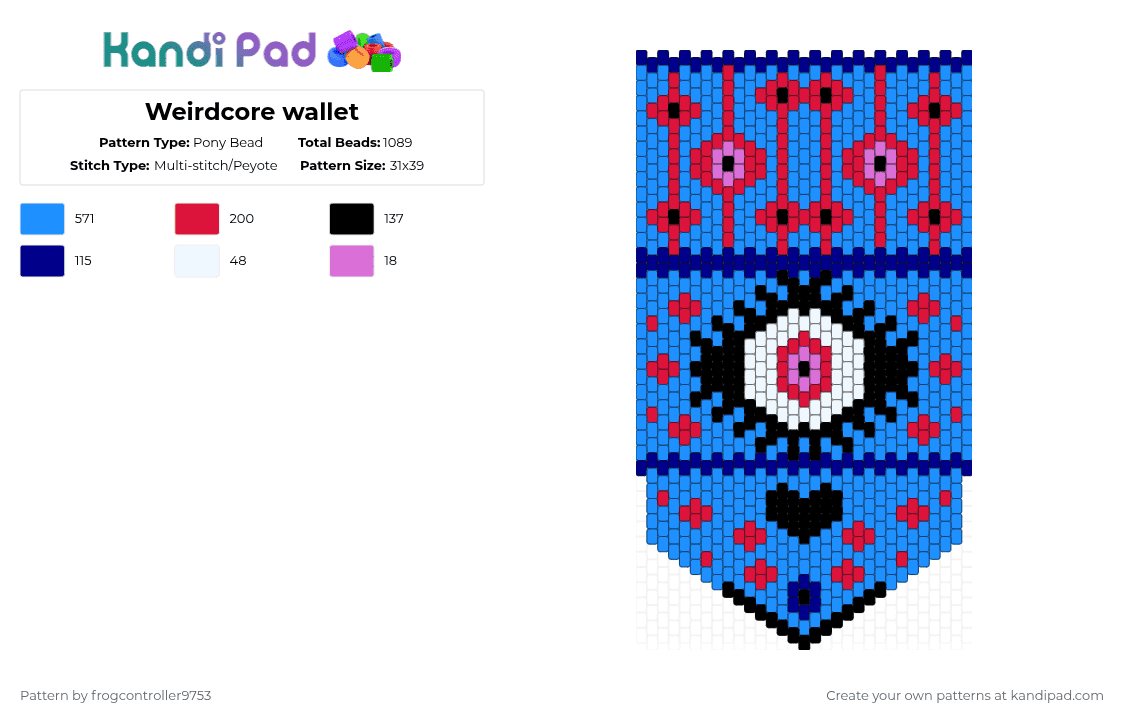 Weirdcore wallet - Pony Bead Pattern by frogcontroller on Kandi Pad - light blue,wallet,weirdcore,blue,purple,remix