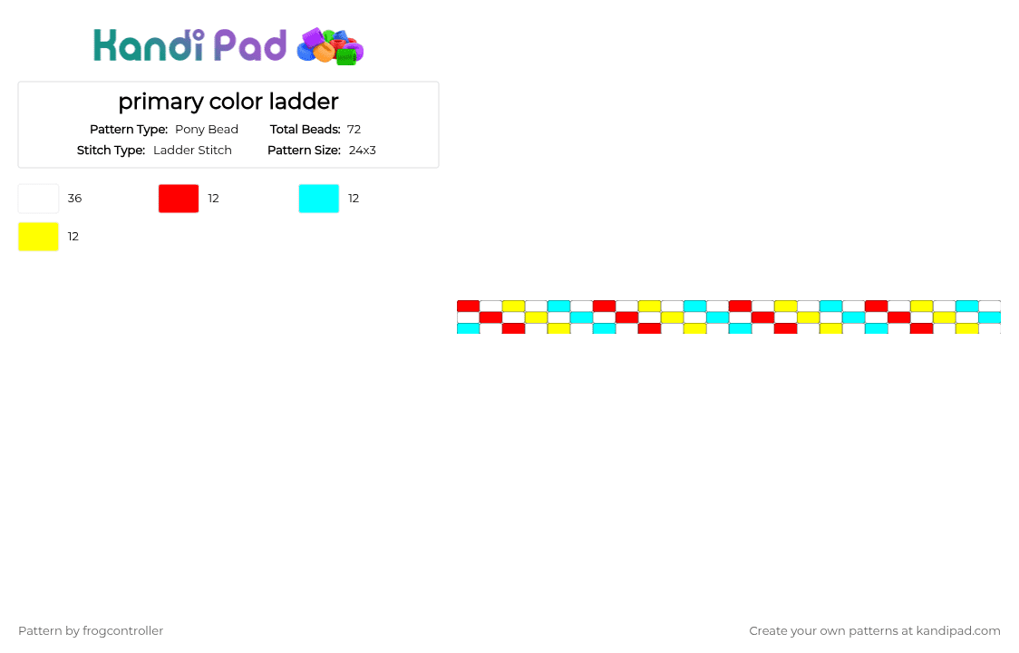 primary color ladder - Pony Bead Pattern by frogcontroller on Kandi Pad - red,light blue,yellow,blue,yellw,clown,primary color,ladder,white