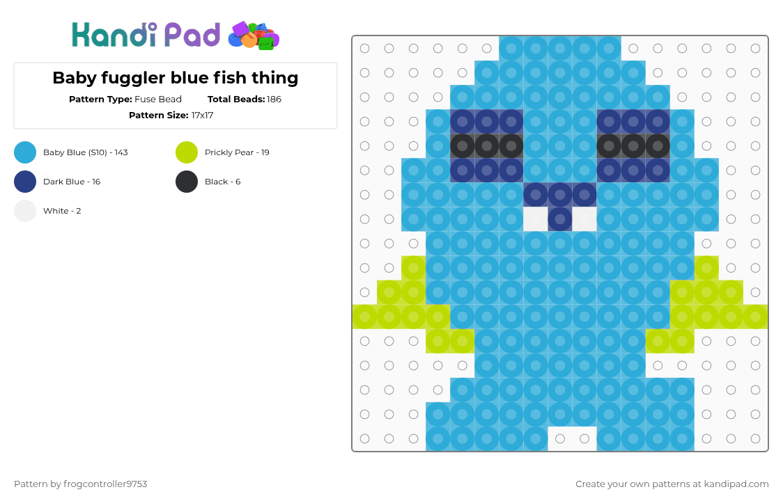 Baby fuggler blue fish thing - Fuse Bead Pattern by frogcontroller on Kandi Pad - baby, blue, fuggler, green, keychain, light blue, small