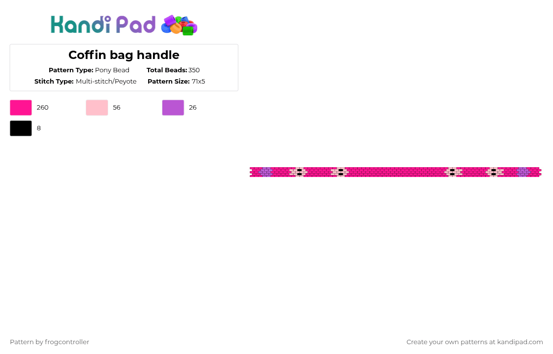 Coffin bag handle - Pony Bead Pattern by frogcontroller on Kandi Pad - pink,strap,skull,handle