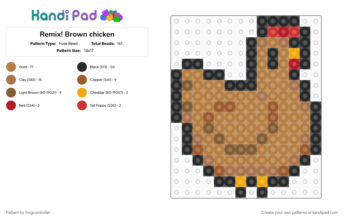 Remix! Brown chicken - Fuse Bead Pattern by frogcontroller on Kandi Pad - bird, brown, chicken, remix, tan