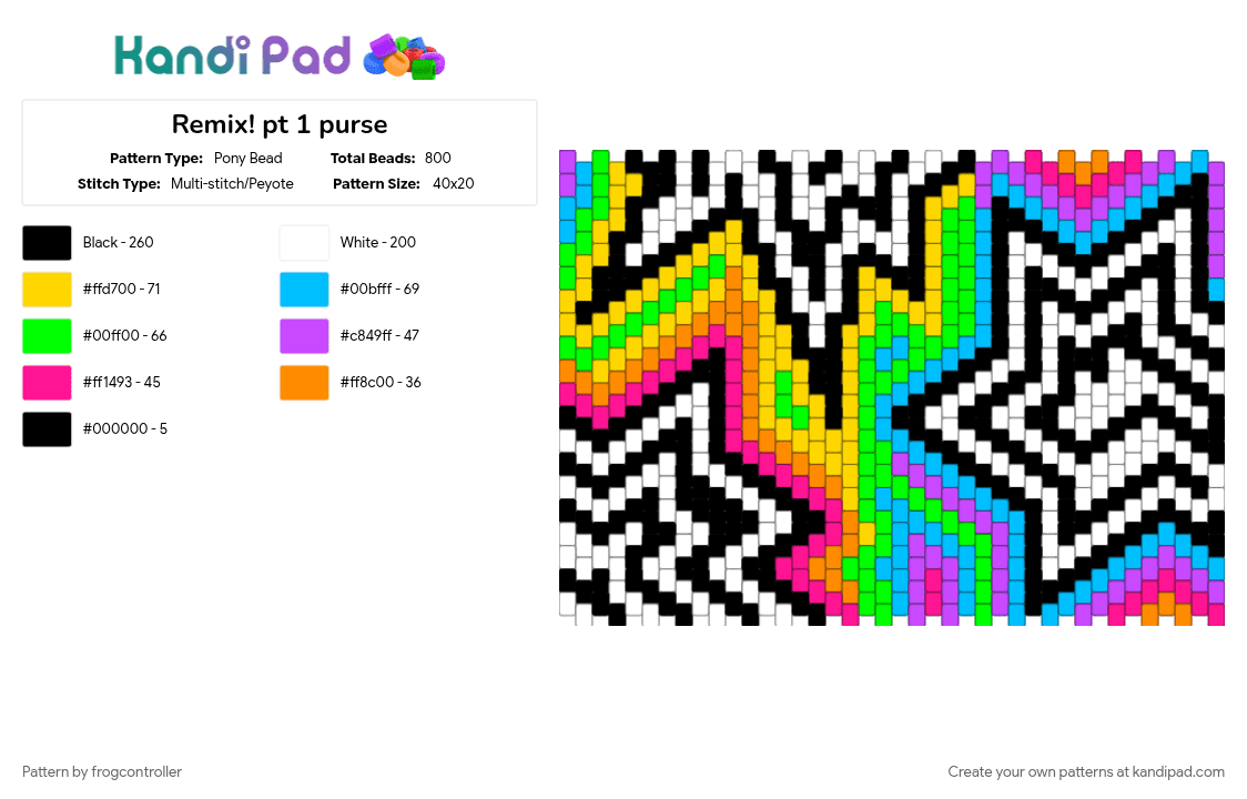 Remix! pt 1 purse - Pony Bead Pattern by frogcontroller on Kandi Pad - bag, green, light blue, panel, rainbow, star, yellow