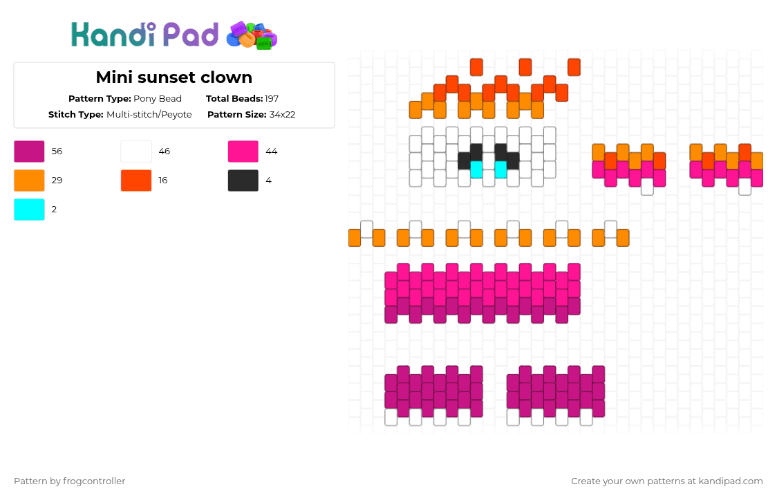 Mini sunset clown - Pony Bead Pattern by frogcontroller on Kandi Pad - pink,mini,cute,small,clown,doll