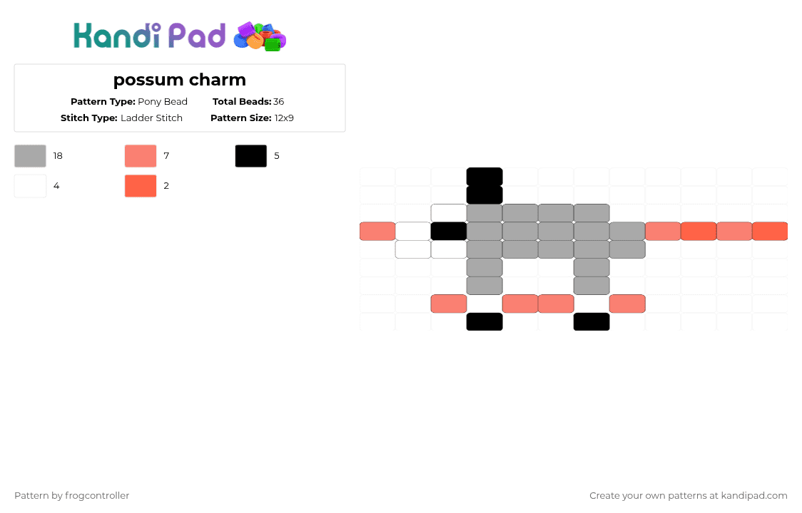 possum charm - Pony Bead Pattern by frogcontroller on Kandi Pad - beige,possum,cute,charm,ladder