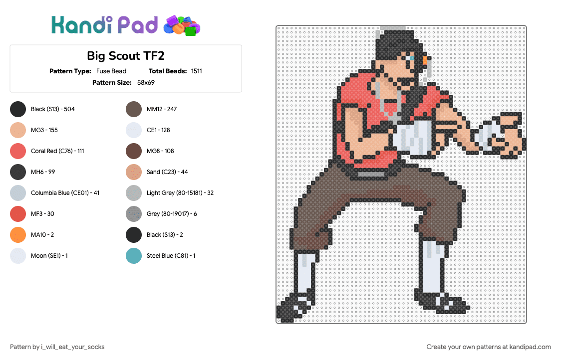 Big Scout TF2 - Fuse Bead Pattern by i_will_eat_your_socks on Kandi Pad - beige, big, brown, large, red, scout tf2, tan, team fortress 2, team fortress two, tf2