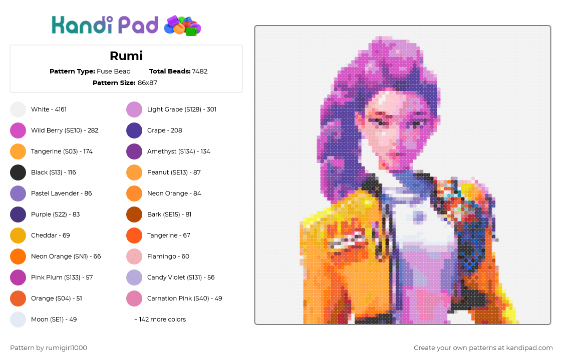 Rumi - Fuse Bead Pattern by rumigirl1000 on Kandi Pad - 