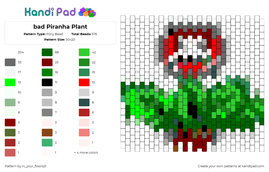 Bad Piranha Plant Pony Bead Pattern - Kandi Pad | Kandi Patterns, Fuse ...