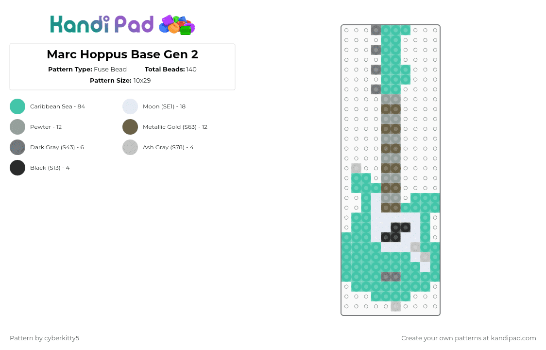 Marc Hoppus Base Gen 2 - Fuse Bead Pattern by cyberkitty5 on Kandi Pad - teal