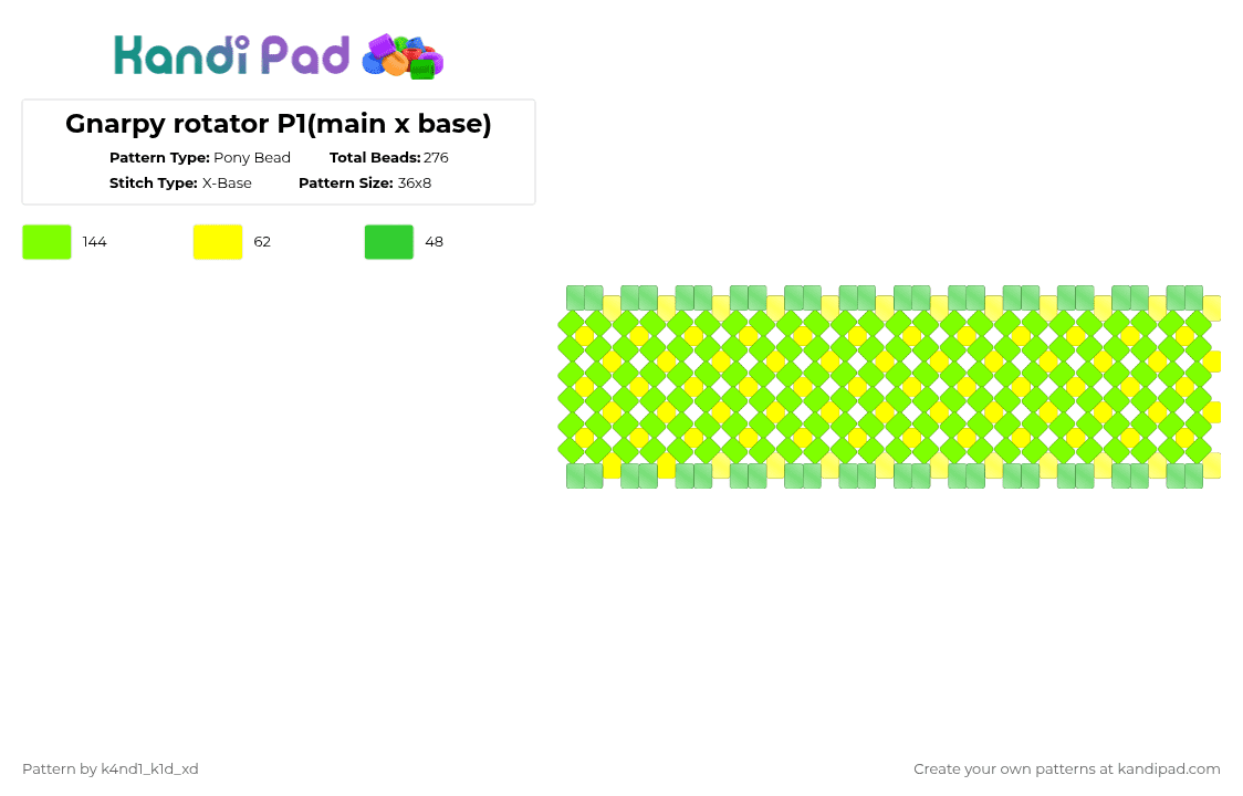 Gnarpy rotator P1(main x base) - Pony Bead Pattern by k4nd1_k1d_xd on Kandi Pad - green,yellow
