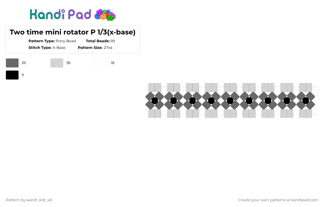 Two time mini rotator P 1/3(x-base) - Pony Bead Pattern by k4nd1_k1d_xd on Kandi Pad - gray,white