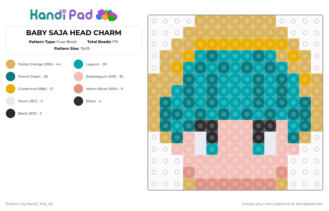 BABY SAJA HEAD CHARM - Fuse Bead Pattern by k4nd1_k1d_xd on Kandi Pad - teal,orange