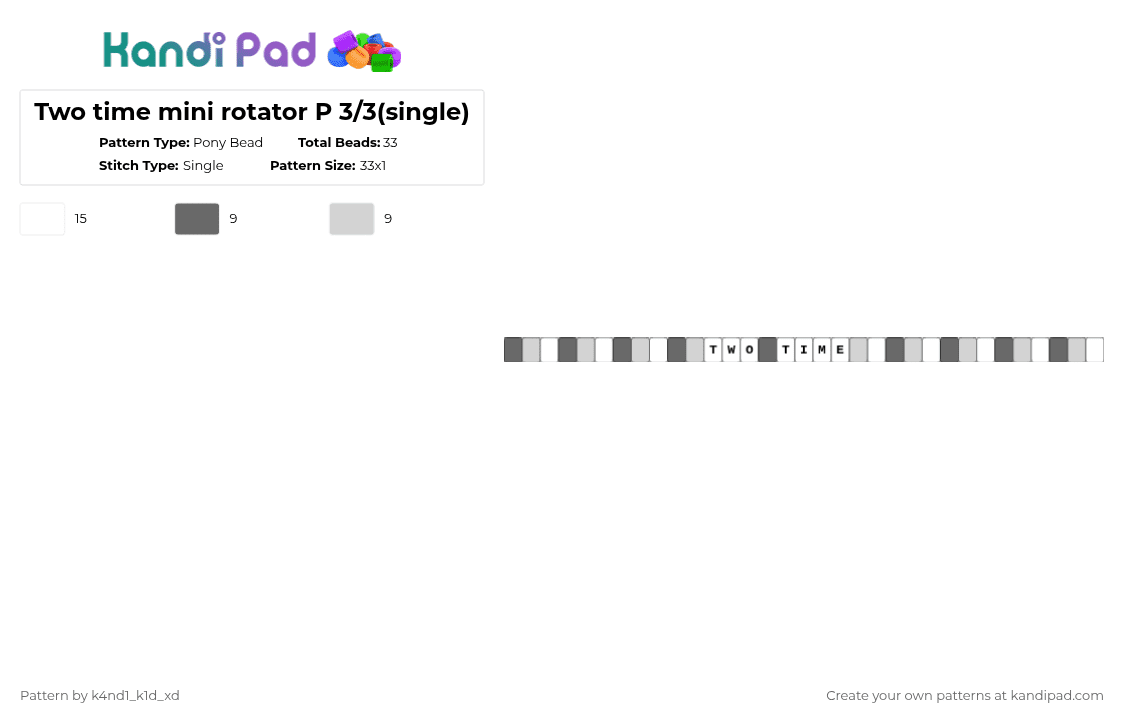 Two time mini rotator P 3/3(single) - Pony Bead Pattern by k4nd1_k1d_xd on Kandi Pad - gray,white