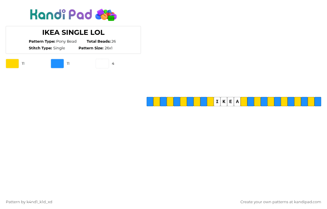 IKEA SINGLE LOL - Pony Bead Pattern by k4nd1_k1d_xd on Kandi Pad - yellow,light blue