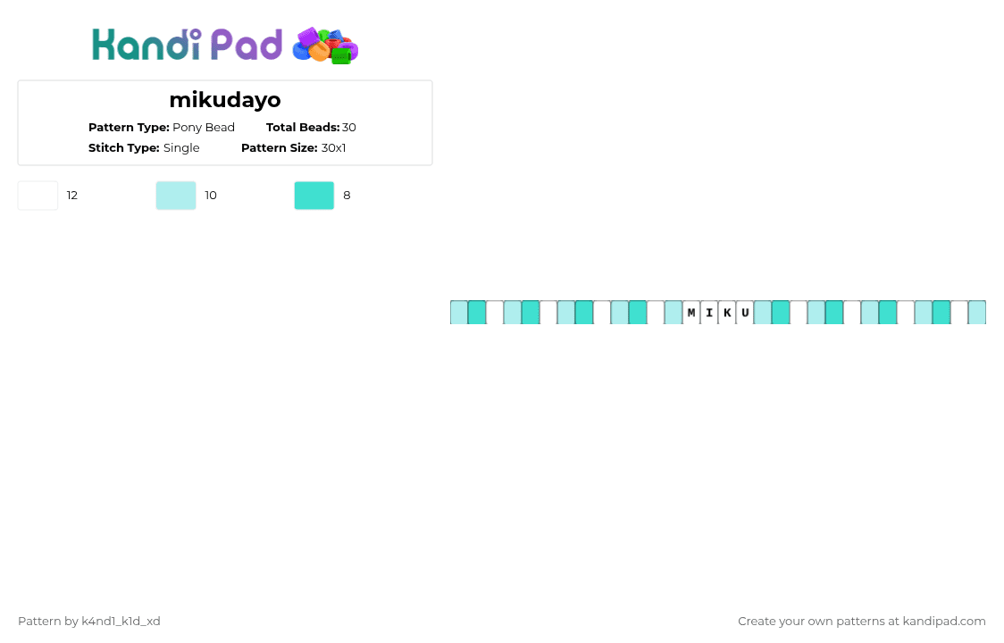 mikudayo - Pony Bead Pattern by k4nd1_k1d_xd on Kandi Pad - light blue,white