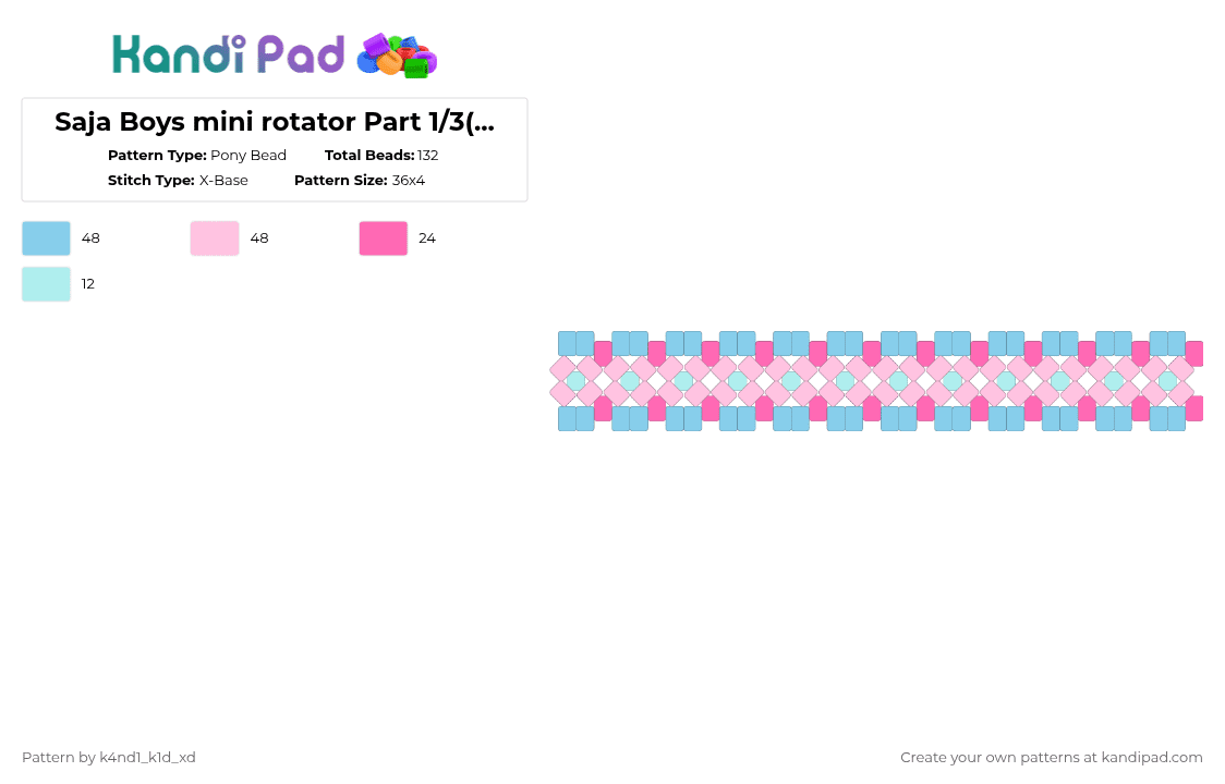 Saja Boys mini rotator Part 1/3(X-base) - Pony Bead Pattern by k4nd1_k1d_xd on Kandi Pad - light blue,pink