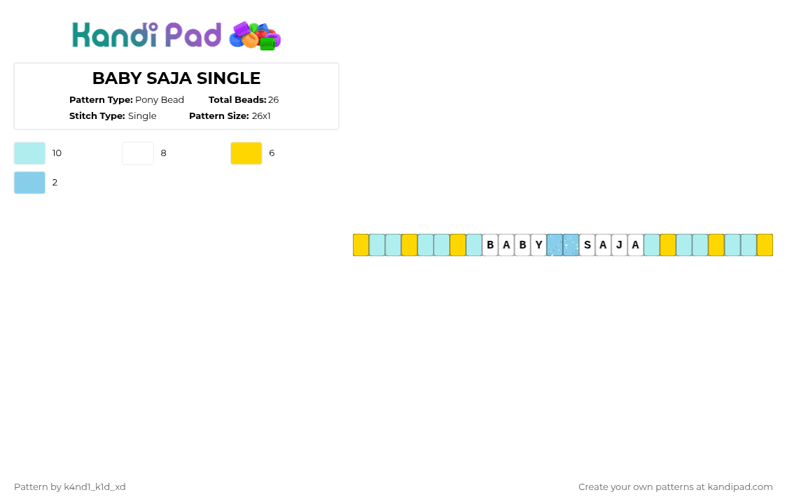 BABY SAJA SINGLE - Pony Bead Pattern by k4nd1_k1d_xd on Kandi Pad - yellow,light blue