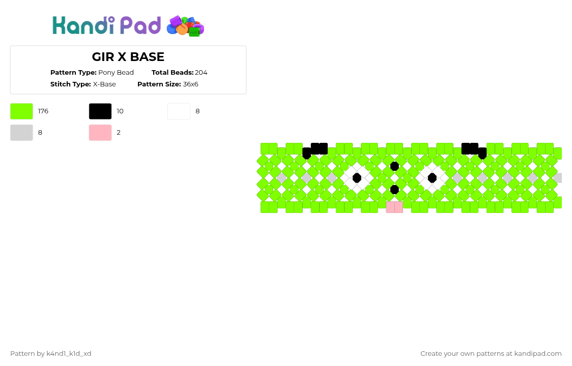 GIR X BASE - Pony Bead Pattern by k4nd1_k1d_xd on Kandi Pad - green,gir,invader zim,goofy,silly,x base,character