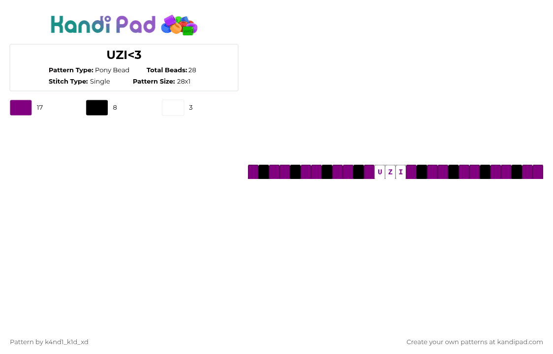 UZI - Pony Bead Pattern by k4nd1_k1d_xd on Kandi Pad - pink