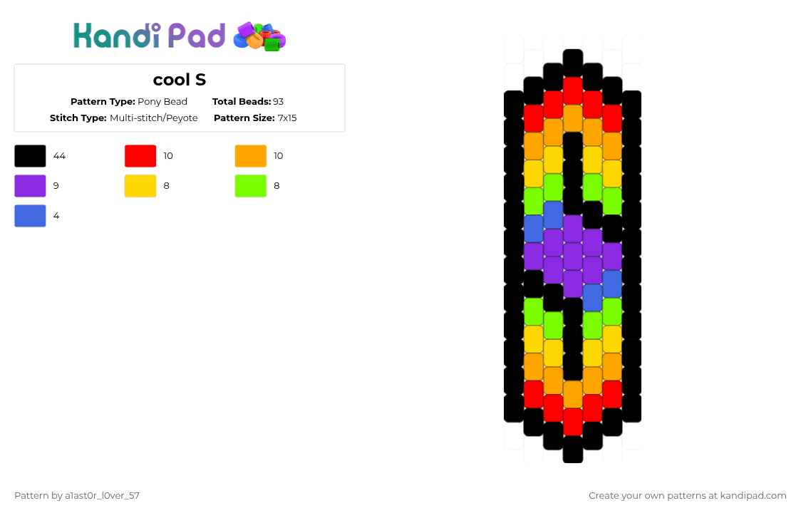 cool S - Pony Bead Pattern by a1ast0r_l0ver_57 on Kandi Pad - black,orange,green,colorful,cotdrings