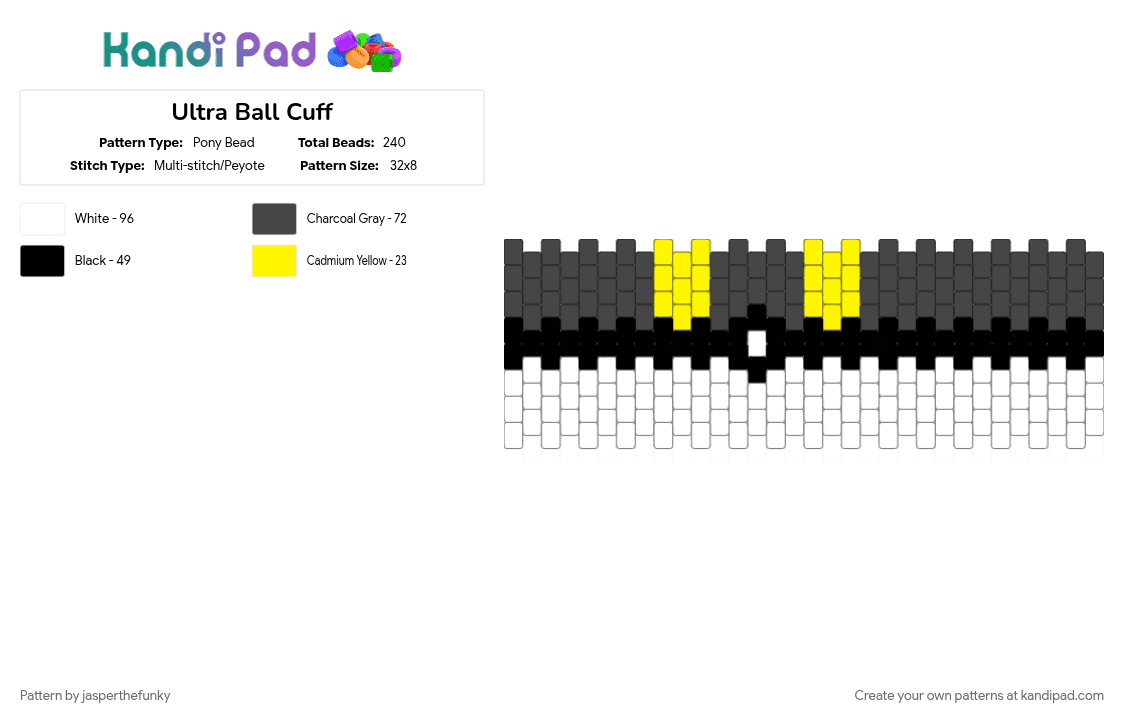 Ultra Ball Cuff - Pony Bead Pattern by jasperthefunky on Kandi Pad - anime, brown, cuff pattern, cuffs, gaming, pokeball, pokemon, ultra ball